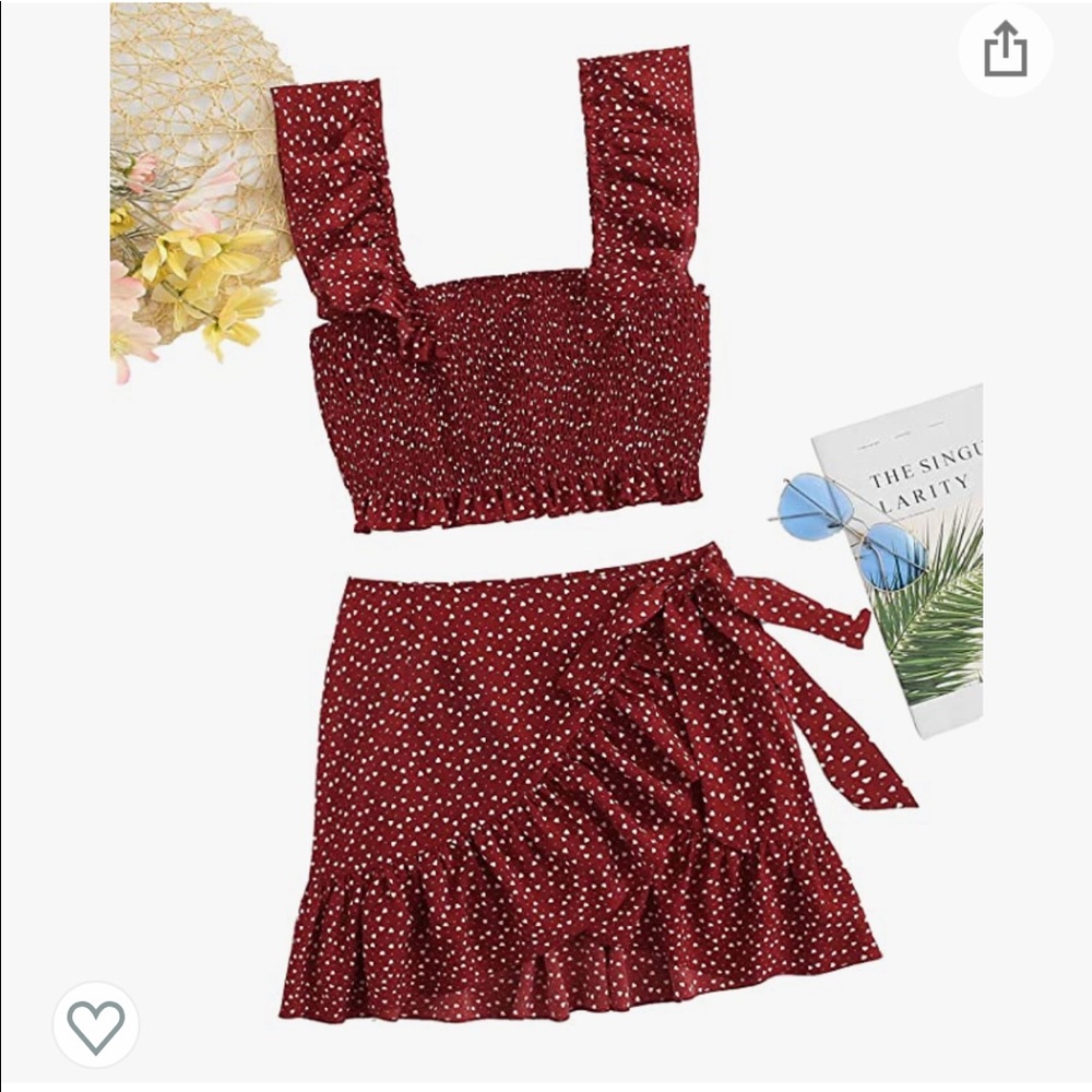 NWOT ruffle trim crop top and wrap skirt set